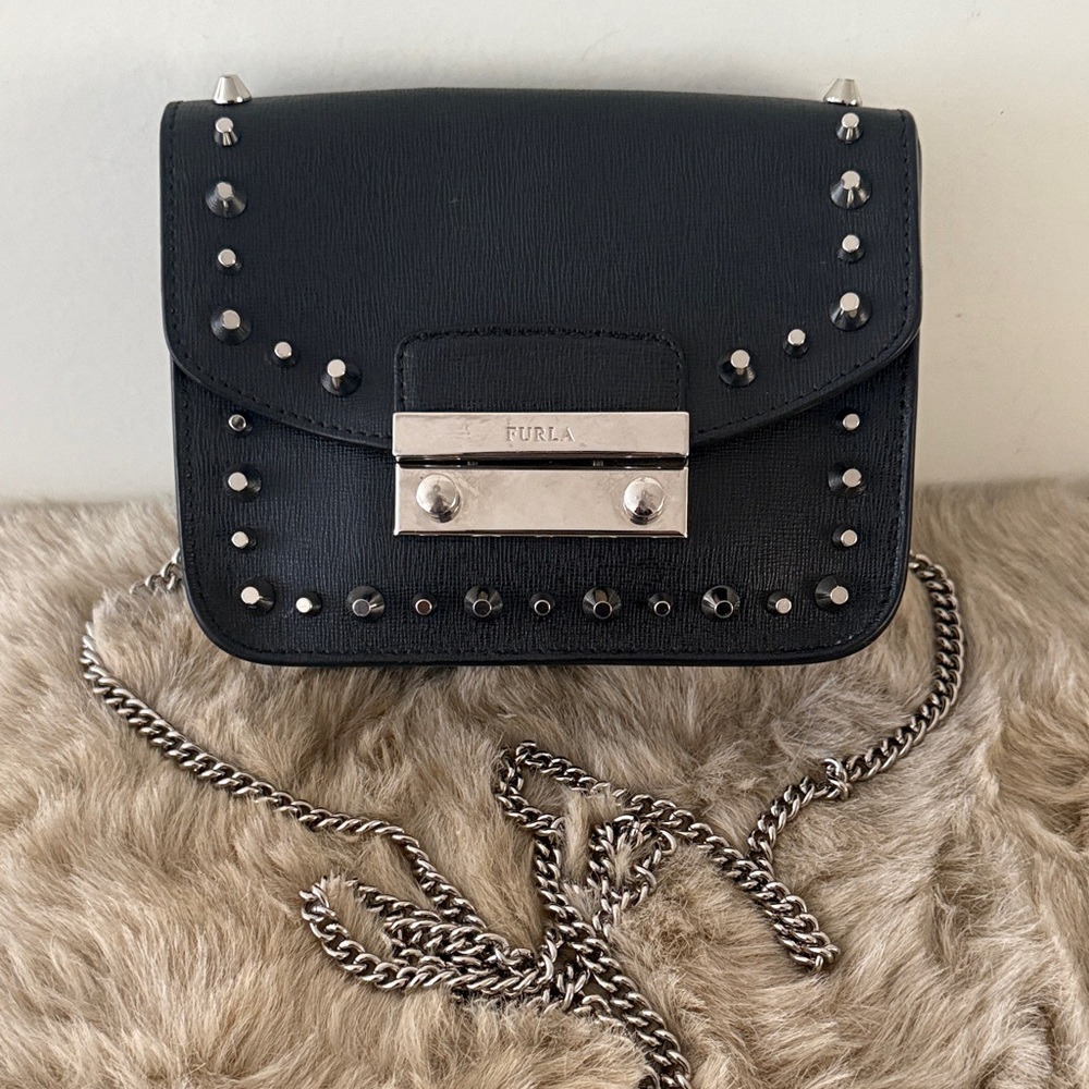 Furla Black Studded Crossbody Bag - Excellent Condition